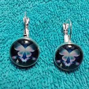 Silvertone butterfly pierced lever earrings